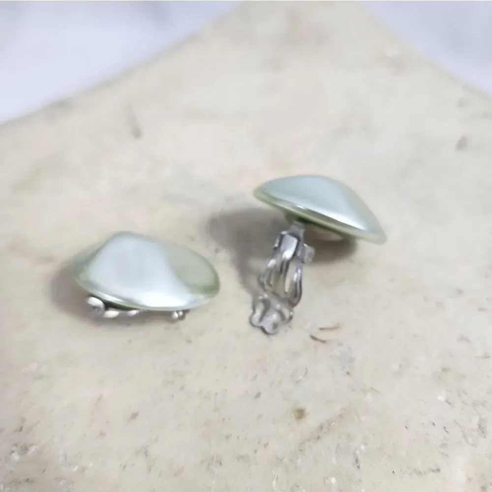 Vintage Pearlescent Mint Clip on Earrings made in Japan